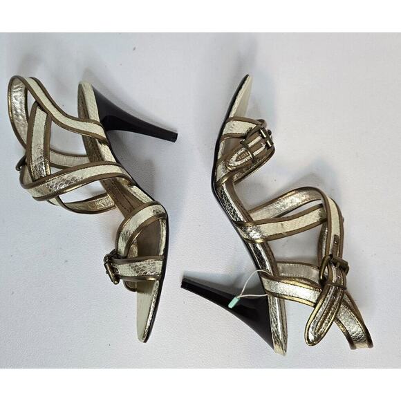 Women's shoes CafèNOIR EU 40 (US 9) Sandals Heels gold/bronze trim leather NEW - Picture 4 of 10